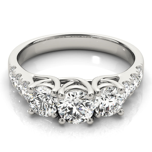 Platinum 1 CT Round Diamond Three Stone Engagement Ring