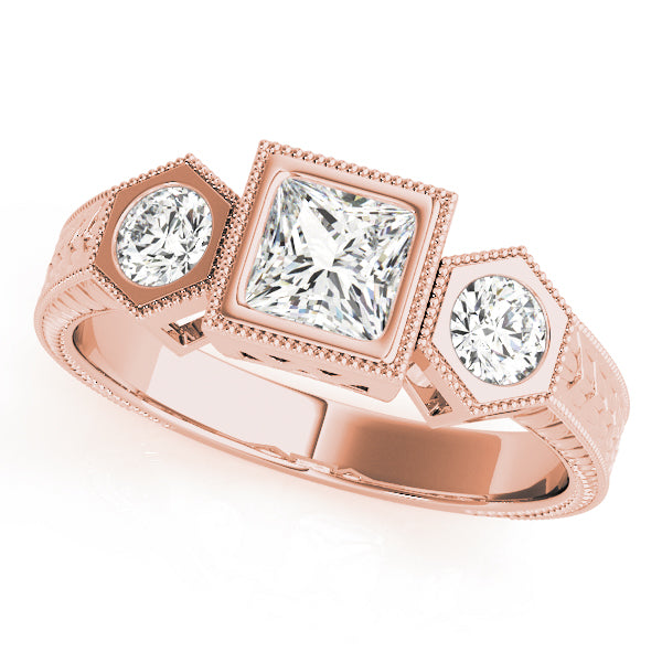 18K Rose Gold 1 ct Diamond Three-Stone Engagement Ring