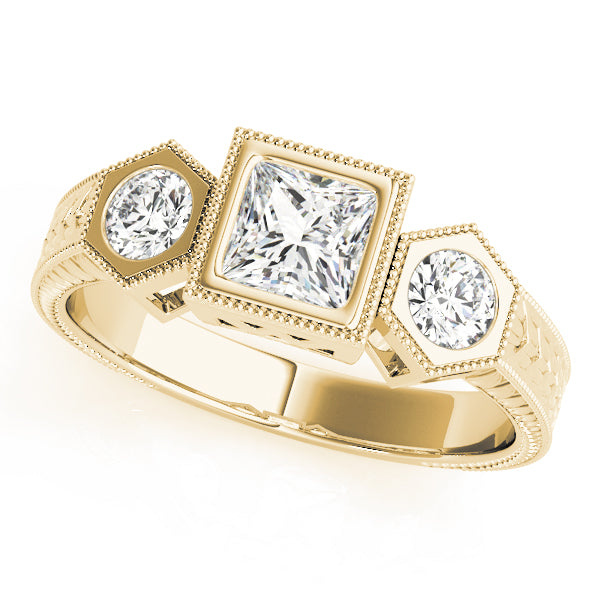 18K Yellow Gold 1 ct Diamond Three-Stone Engagement Ring