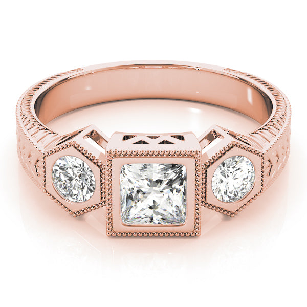18K Rose Gold 1 ct Diamond Three-Stone Engagement Ring