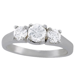 18K White Gold 1 ct Diamond Three-Stone Engagement Ring