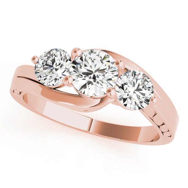 18K Rose Gold 1ct Round Diamond Three-Stone Ring