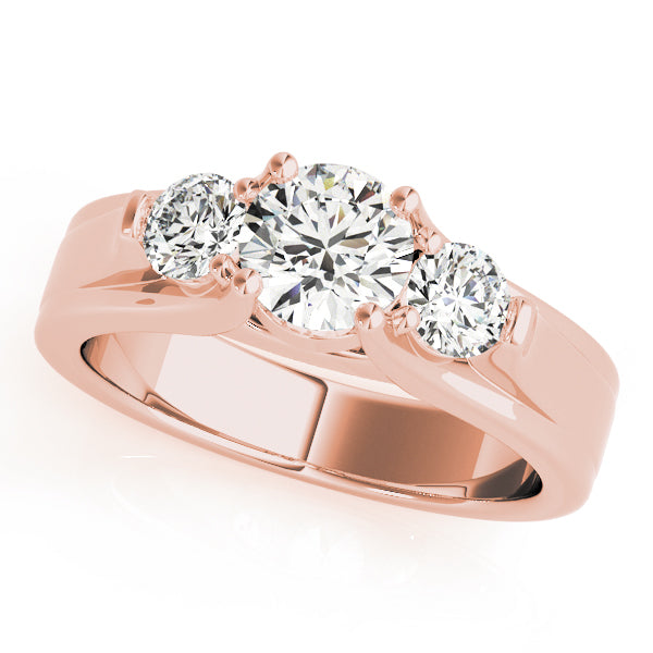 18K Rose Gold 1 ct Diamond Three-Stone Engagement Ring
