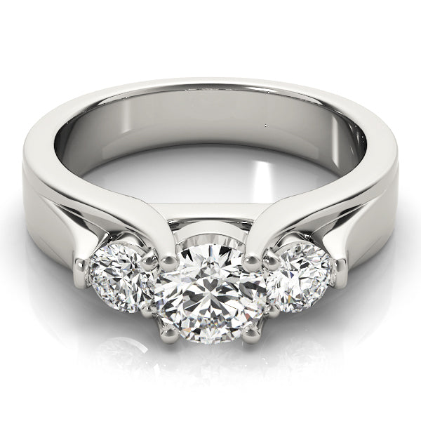 18K White Gold 1 ct Round Diamond Three-Stone Ring