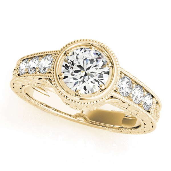 14K Yellow Gold Round Diamond Vintage Engagement Ring