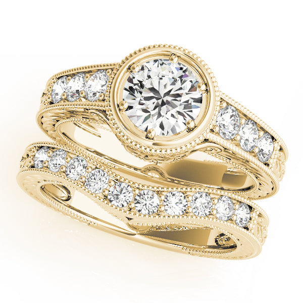 14K Yellow Gold Round Diamond Vintage Engagement Ring