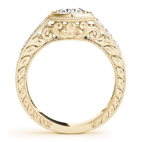 14K Yellow Gold Round Diamond Vintage Engagement Ring