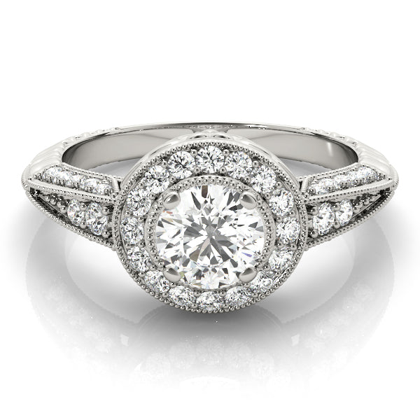 14K White Gold 0.88 ctw Round Diamond Halo Ring