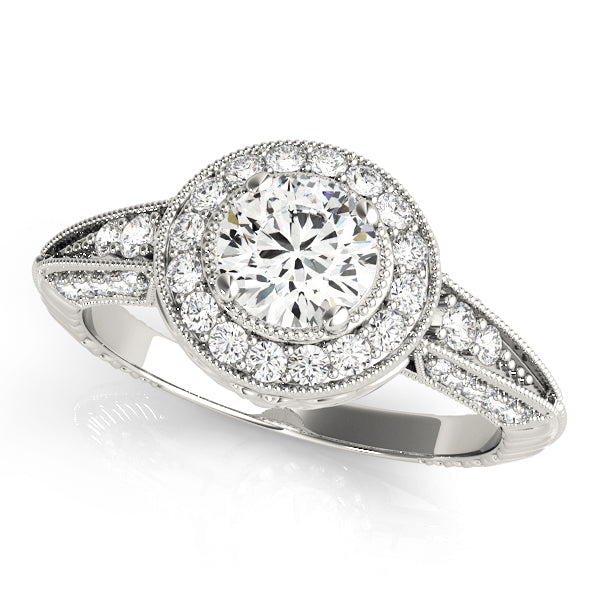 14K White Gold 0.88 ctw Round Diamond Halo Ring