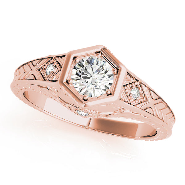 18K Rose Gold Round Diamond Vintage Ring
