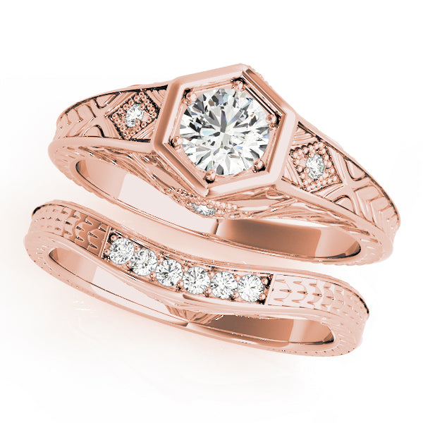 18K Rose Gold Round Diamond Vintage Ring