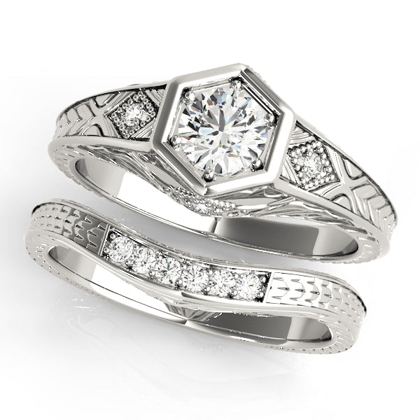 14K White Gold Round Diamond Vintage Ring