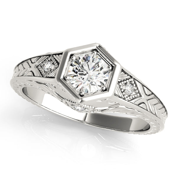 14K White Gold Round Diamond Vintage Ring