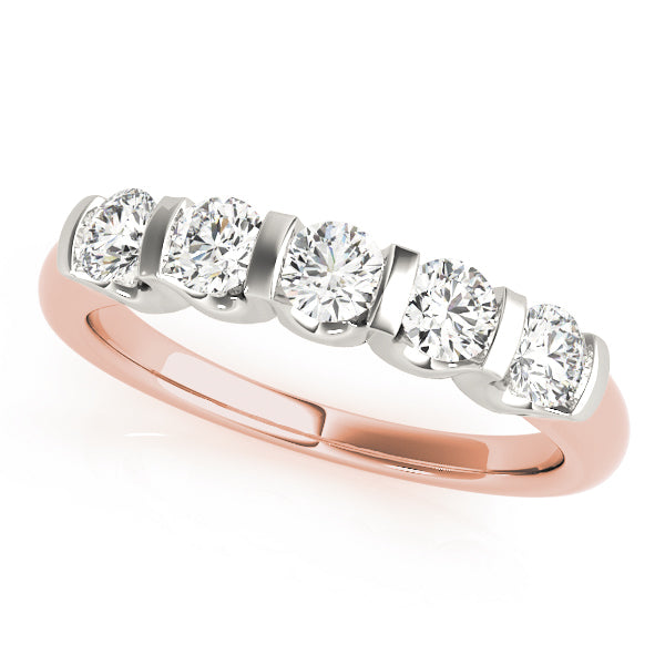 18K Rose Gold 5-Stone Diamond Wedding Ring