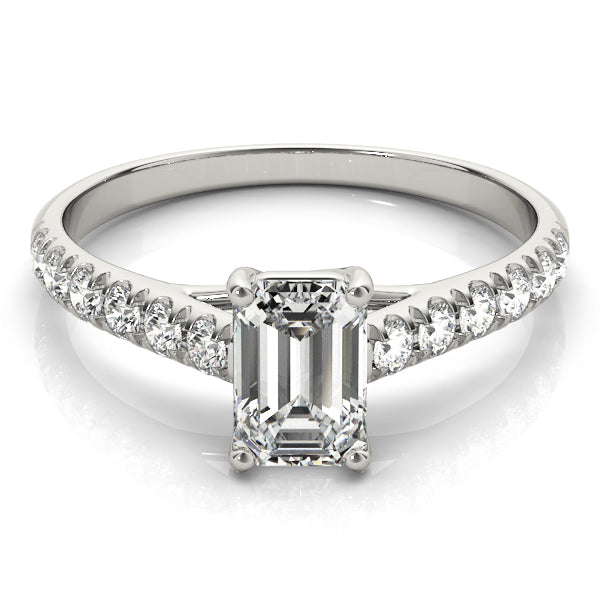 14K White Gold Emerald Diamond Engagement Ring