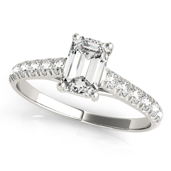 14K White Gold Emerald Diamond Engagement Ring