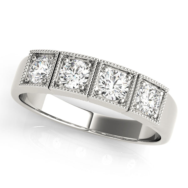 18K White Gold Round Diamond Three-Stone Ring