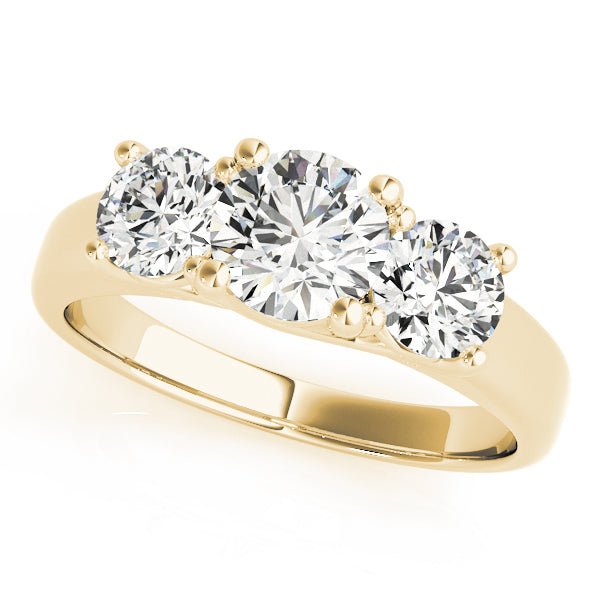 14K Yellow Gold 1ct Round Diamond Three-Stone Ring