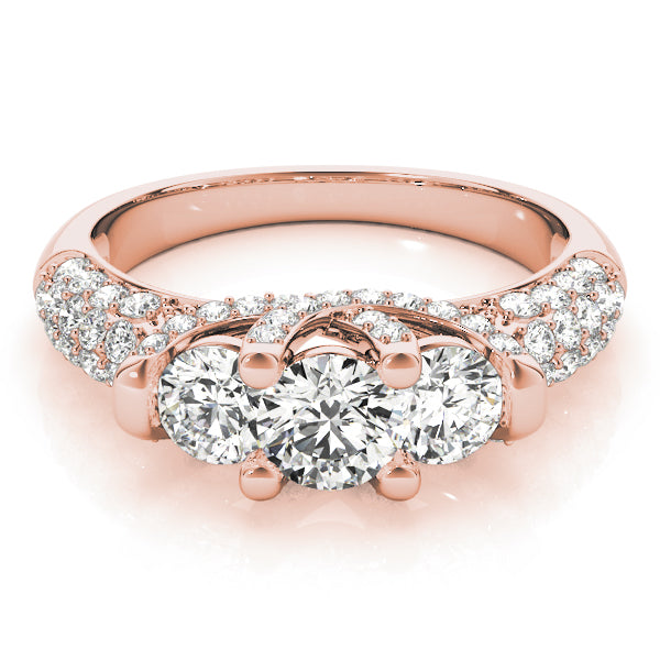 14K Rose Gold Round Diamond Three-Stone Ring