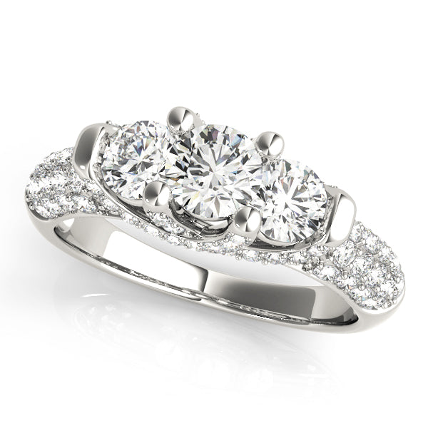 18K White Gold 1 CT Round Diamond Three-Stone Ring