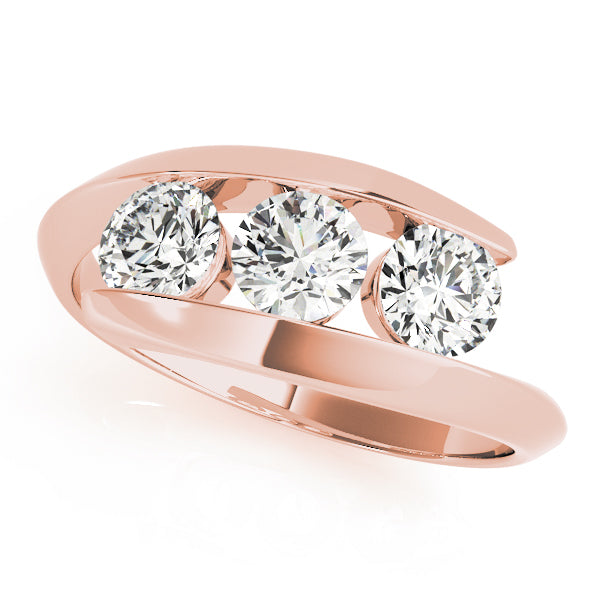 14K Rose Gold 1 ct Round Diamond Three-Stone Ring