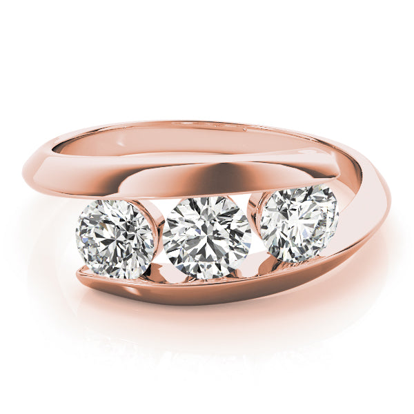 14K Rose Gold 1 ct Round Diamond Three-Stone Ring