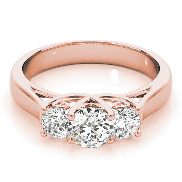 18K Rose Gold 1 ct Diamond Three-Stone Engagement Ring