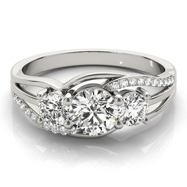 14K White Gold Round Diamond Three-Stone Ring