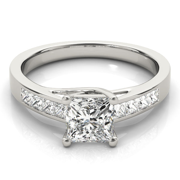 14K White Gold Square Diamond Trellis Engagement Ring