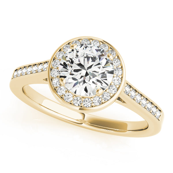 18K Yellow Gold Round Diamond Halo Engagement Ring