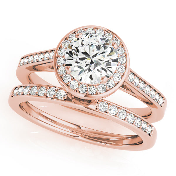 14K Rose Gold Round Diamond Halo Engagement Ring