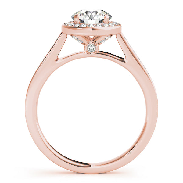 14K Rose Gold Round Diamond Halo Engagement Ring