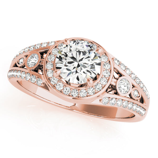 18K Rose Gold Diamond Halo Engagement Ring 1 ctw