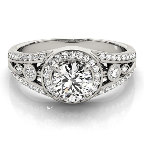 14K White Gold Diamond Halo Engagement Ring 1 ctw