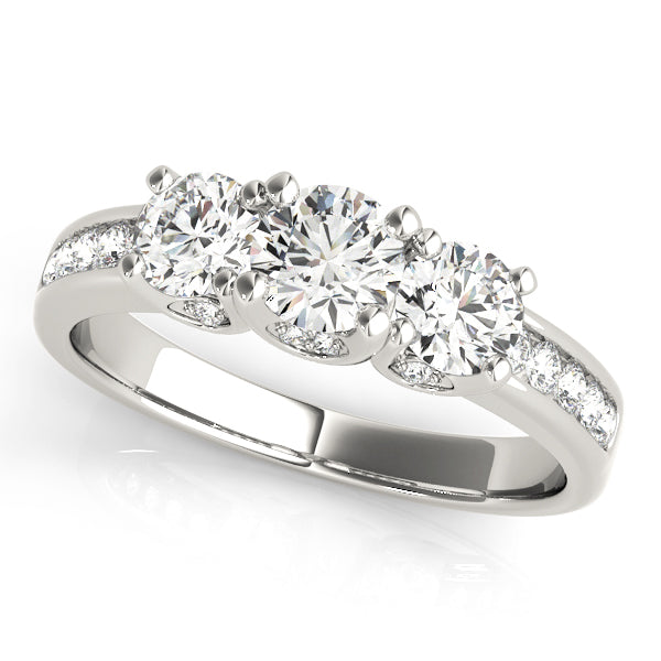 Platinum 1 CT Round Diamond Three Stone Engagement Ring