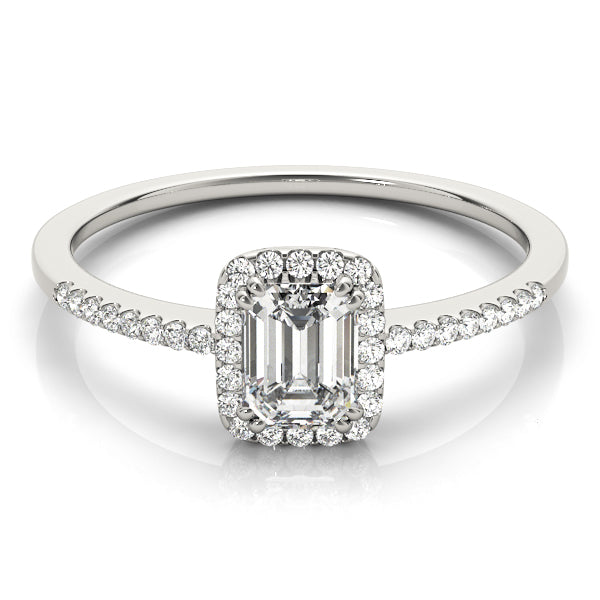 14K White Gold 1ct Emerald Diamond Halo Ring