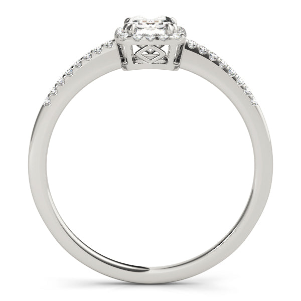Platinum Emerald Diamond Halo Engagement Ring