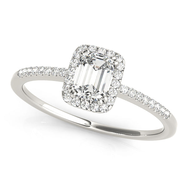 14K White Gold 1ct Emerald Diamond Halo Ring