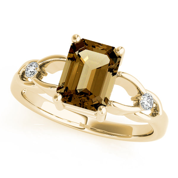 14K Yellow Gold Emerald Diamond Fashion Ring