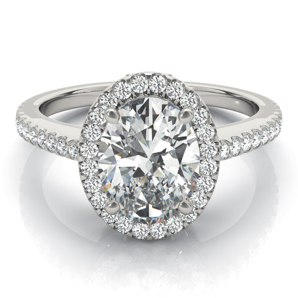 14K White Gold Oval Diamond Halo Engagement Ring