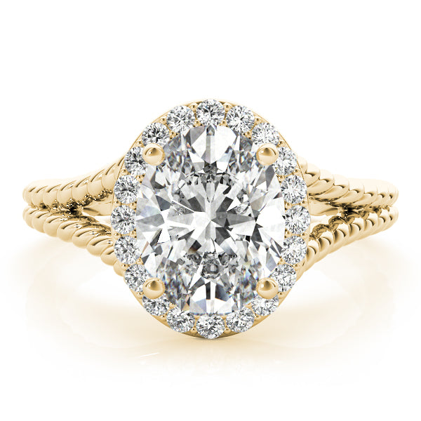 14K Yellow Gold Oval Diamond Halo Engagement Ring