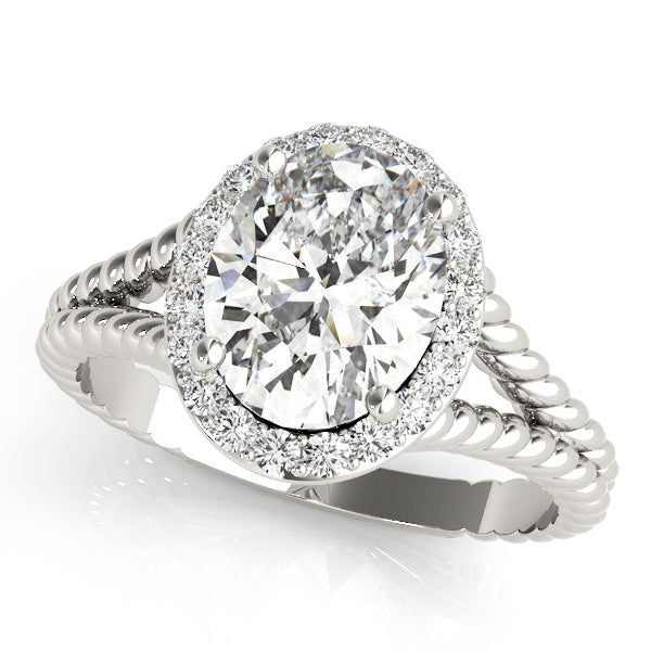 18K White Gold Oval Diamond Halo Engagement Ring