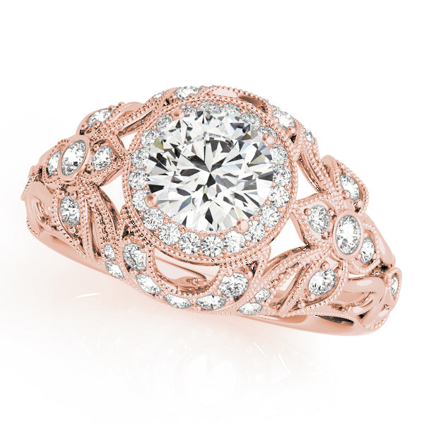 14K Rose Gold Round Diamond Halo Engagement Ring