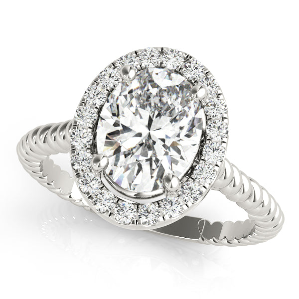 18K White Gold 1ct Oval Diamond Halo Engagement Ring