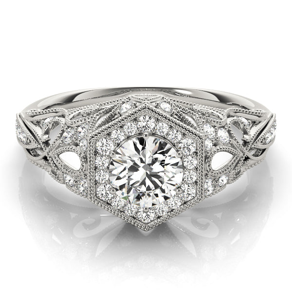 Platinum 1.33ctw Round Diamond Halo Engagement Ring