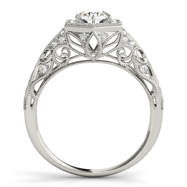 Platinum 1.33ctw Round Diamond Halo Engagement Ring