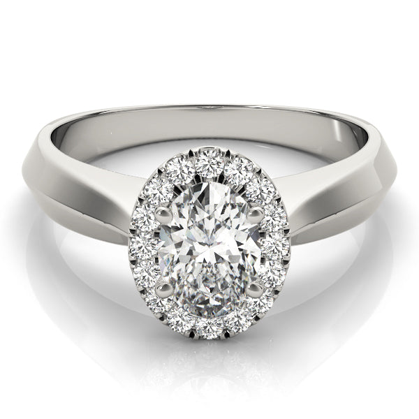 14K White Gold Oval Diamond Engagement Ring with Halo