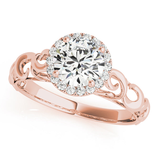 14K Rose Gold Round Diamond Halo Engagement Ring