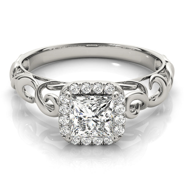 14K White Gold Diamond Halo Engagement Ring