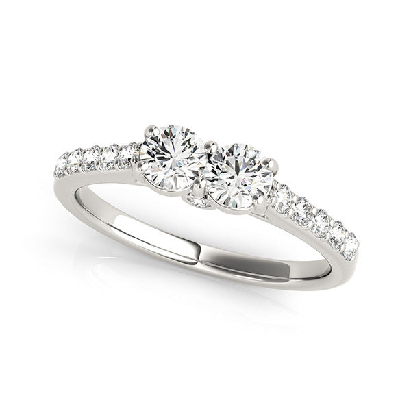 14K White Gold Multi-Diamond Two Stone Ring